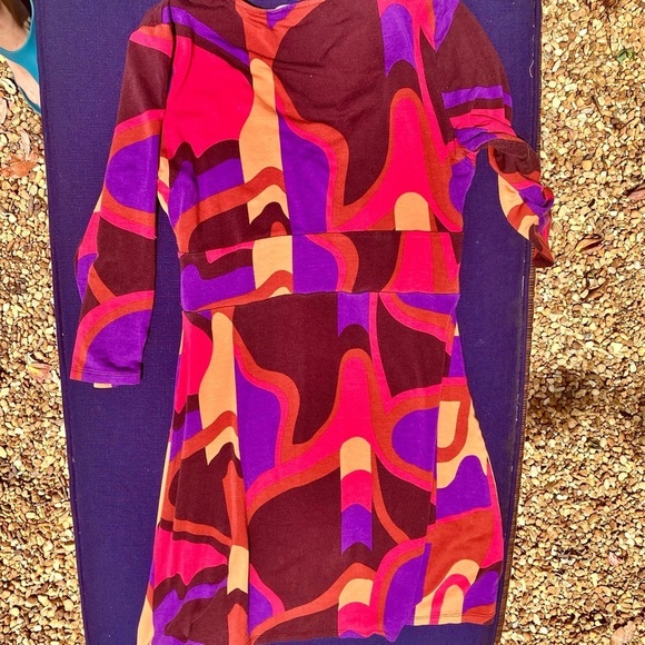 Boden Elena Knit fixed Wrap Long Sleeve V Neck Colorful Abstract Women's Dress M - Picture 5 of 5